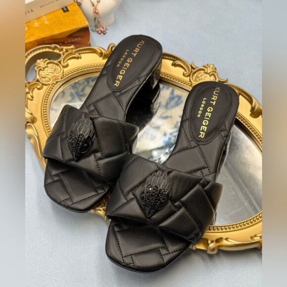 🆕 KURT GEIGER LONDON 🧿 NWOB Black Kensington Quilted Block Heel Sandal, Sz35 5 - Picture 14 of 16